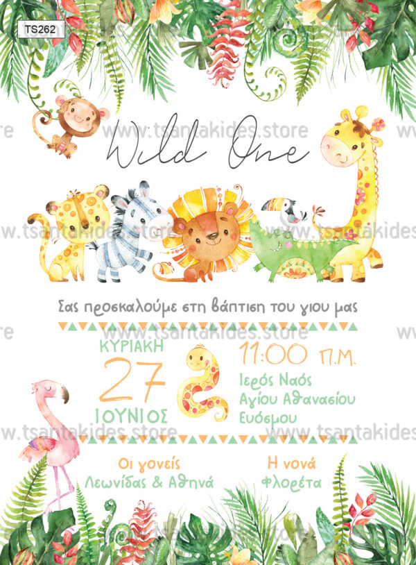 TS262 prosklitirio vaptisis boy baby animals jungle tropical