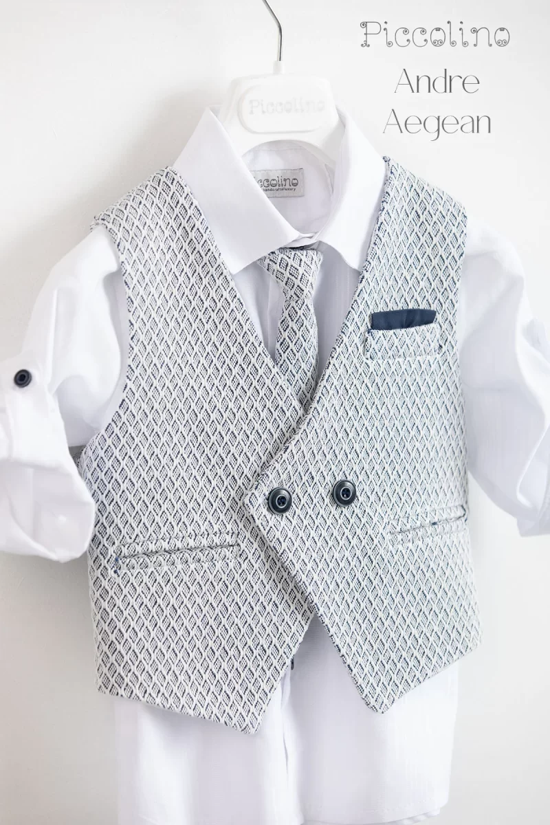 Βαπτιστικό κοστούμι Piccolino Andre σε χρώμα Aegean blue - Image 2