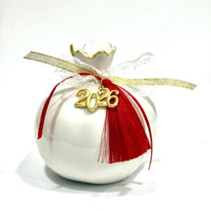 Επιτραπέζιο κεραμικό γούρι ρόδι άσπρο