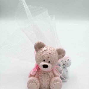 Μπομπονιέρα βάπτισης ροζ αρκουδάκι