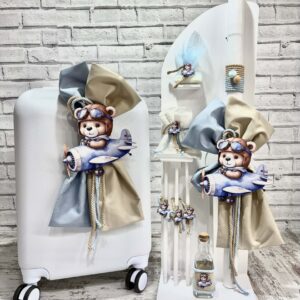 Βαπτιστικό σετ για αγόρι με θέμα αρκουδάκι αεροπλάνο