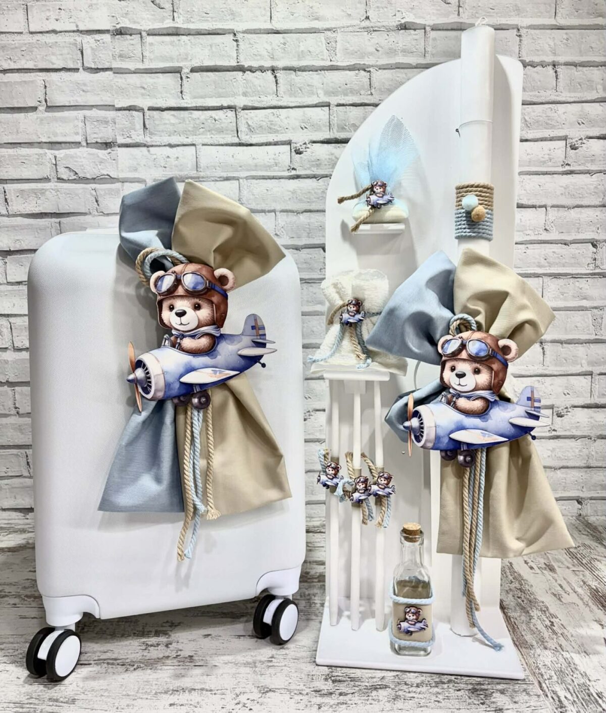 Βαπτιστικό σετ για αγόρι με θέμα αρκουδάκι αεροπλάνο